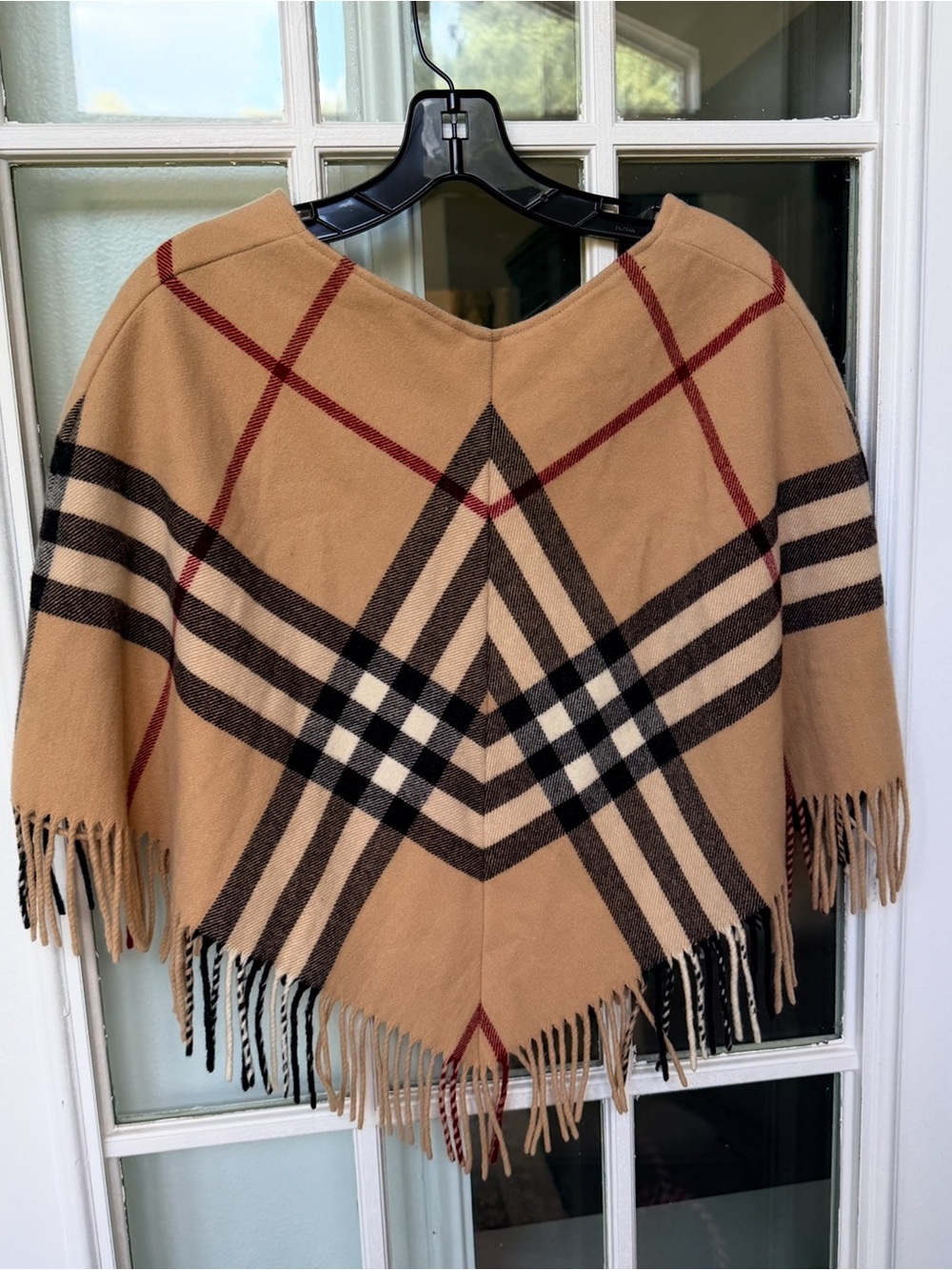 Burberry London Made in Scotland Classic Fringe Poncho Sweater - Camel Plaid - Picture 2 of 4